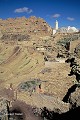 Le village de Chenini avec, au premier plan à droite, les maisons creusées dans la falaise et, au fond, la mosquée ainsi que le grenier fortifié (environs de Matmata, Tunisie). Chenini 
 Matmata 
 Mosquée 
 Tunisie 
 grenier 
 habitat 
 troglodyte 
 troglodytique 